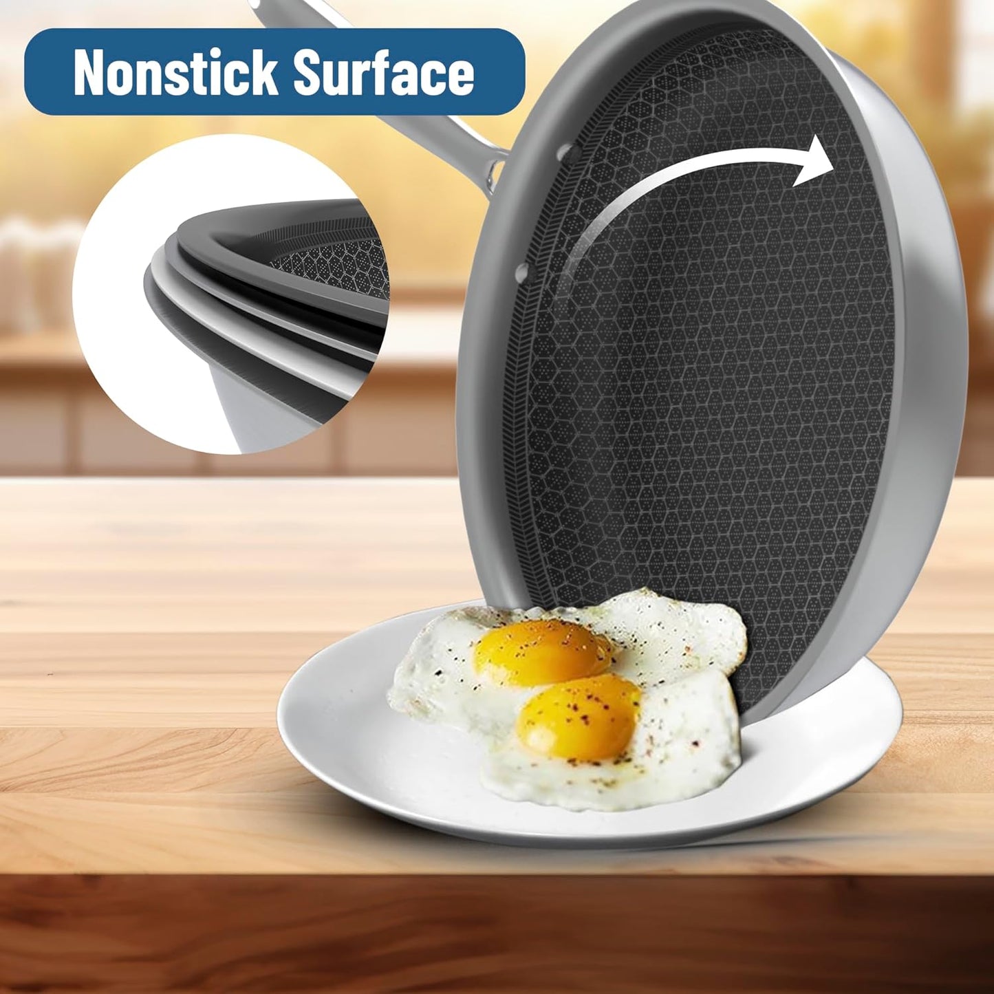 Multipurpose Stainless Steel Non-Stick Honeycomb Frying Pan (26cm)