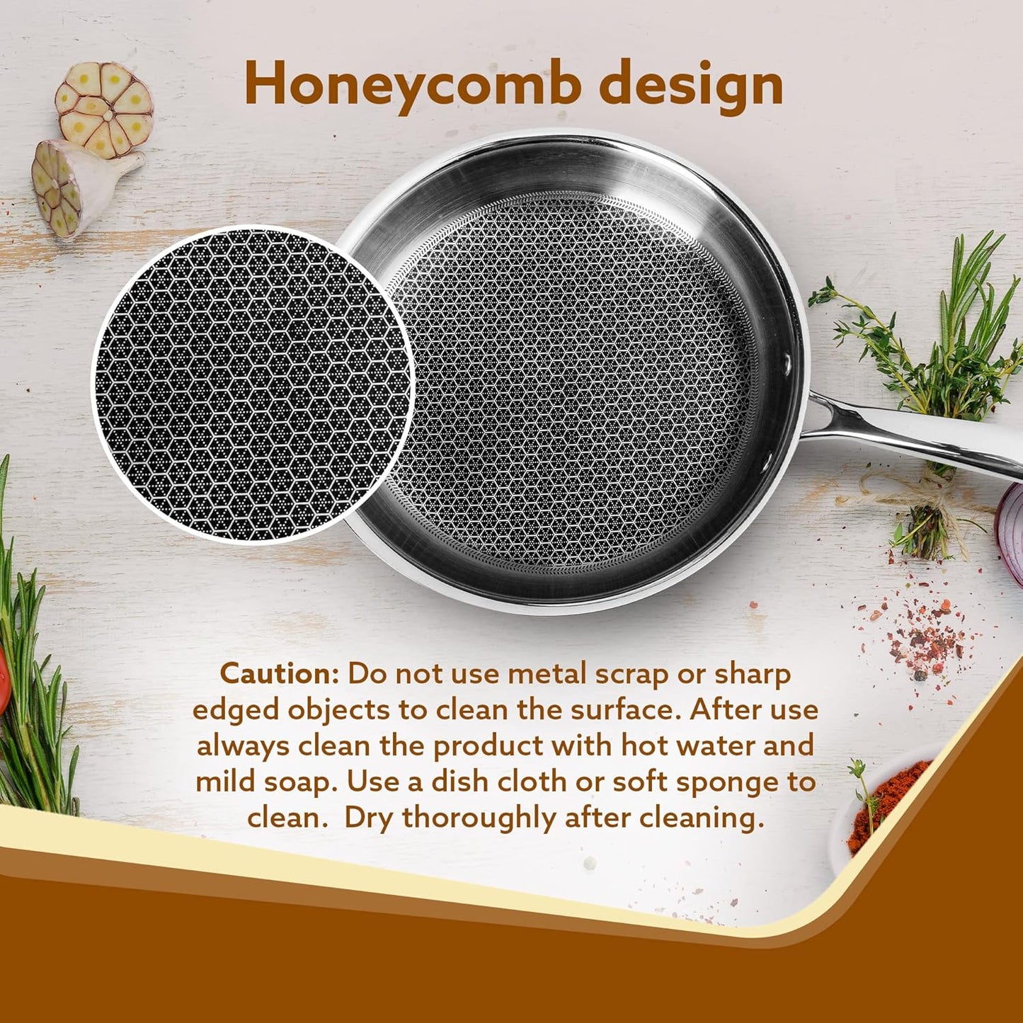 Multipurpose Stainless Steel Non-Stick Honeycomb Frying Pan (26cm)