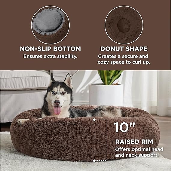 Round Donut Pet Bed for Cats and Puppies (28 Inches in Diameter)