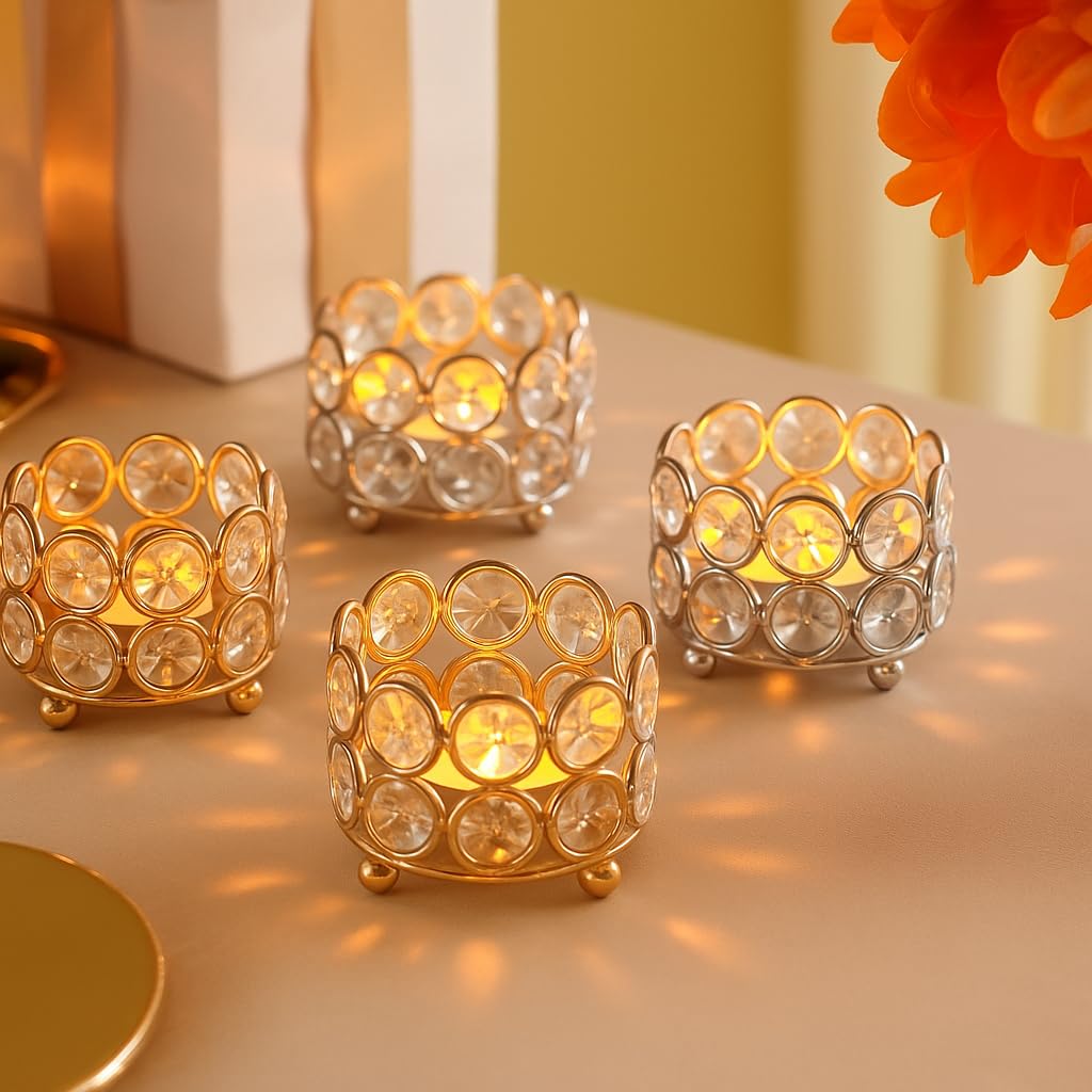 Crystal Diya/Candle Holder Diwali Decoration (Pack of 4)
