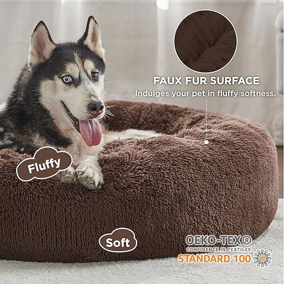 Round Donut Pet Bed for Cats and Puppies (28 Inches in Diameter)