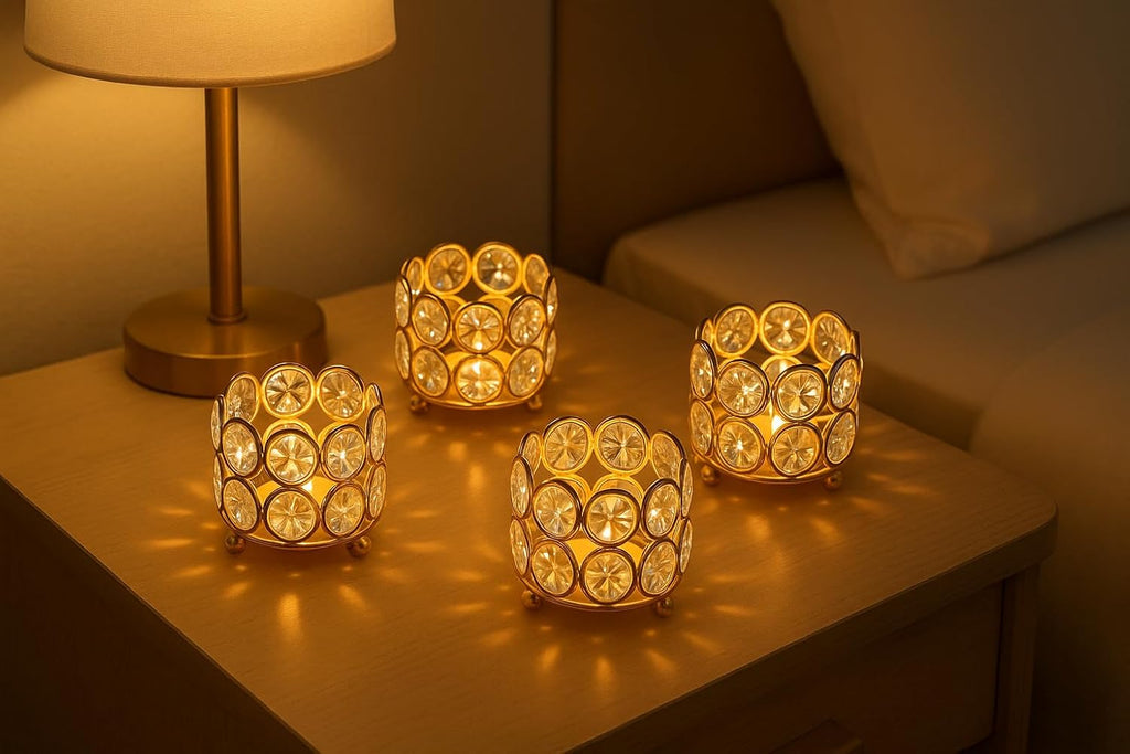 Crystal Diya/Candle Holder Diwali Decoration (Pack of 4)