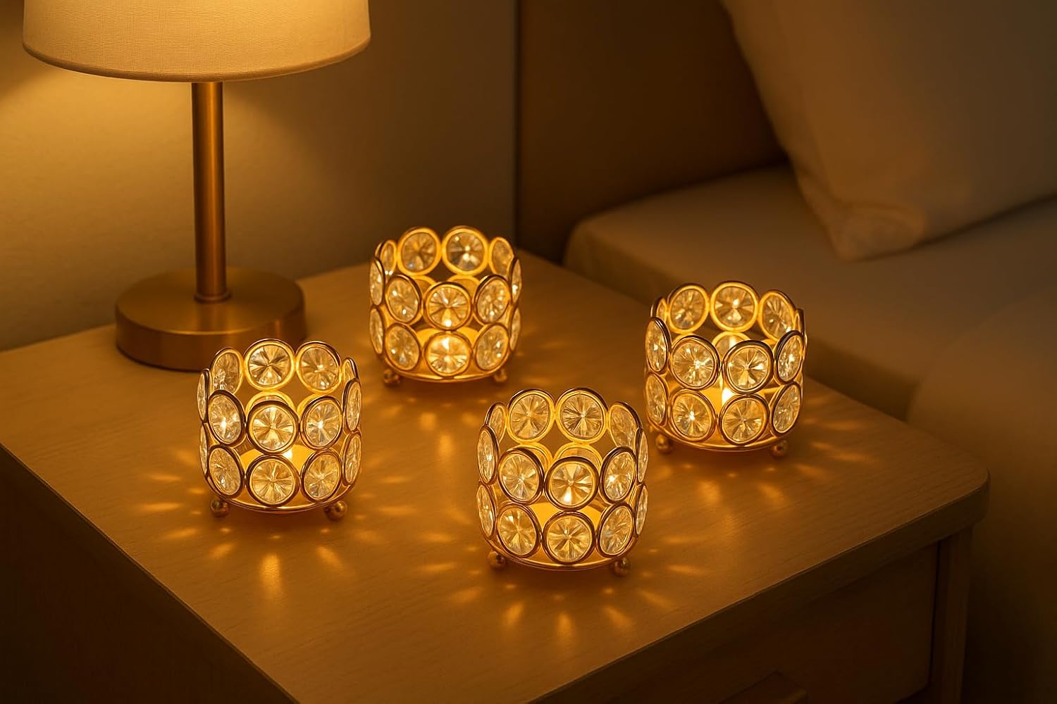 Crystal Diya/Candle Holder Diwali Decoration (Pack of 4)