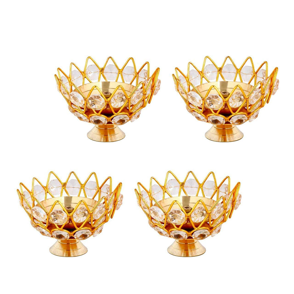 Crystal Brass Deep Jyoti Oil Lamp for Home (Pack of 4)