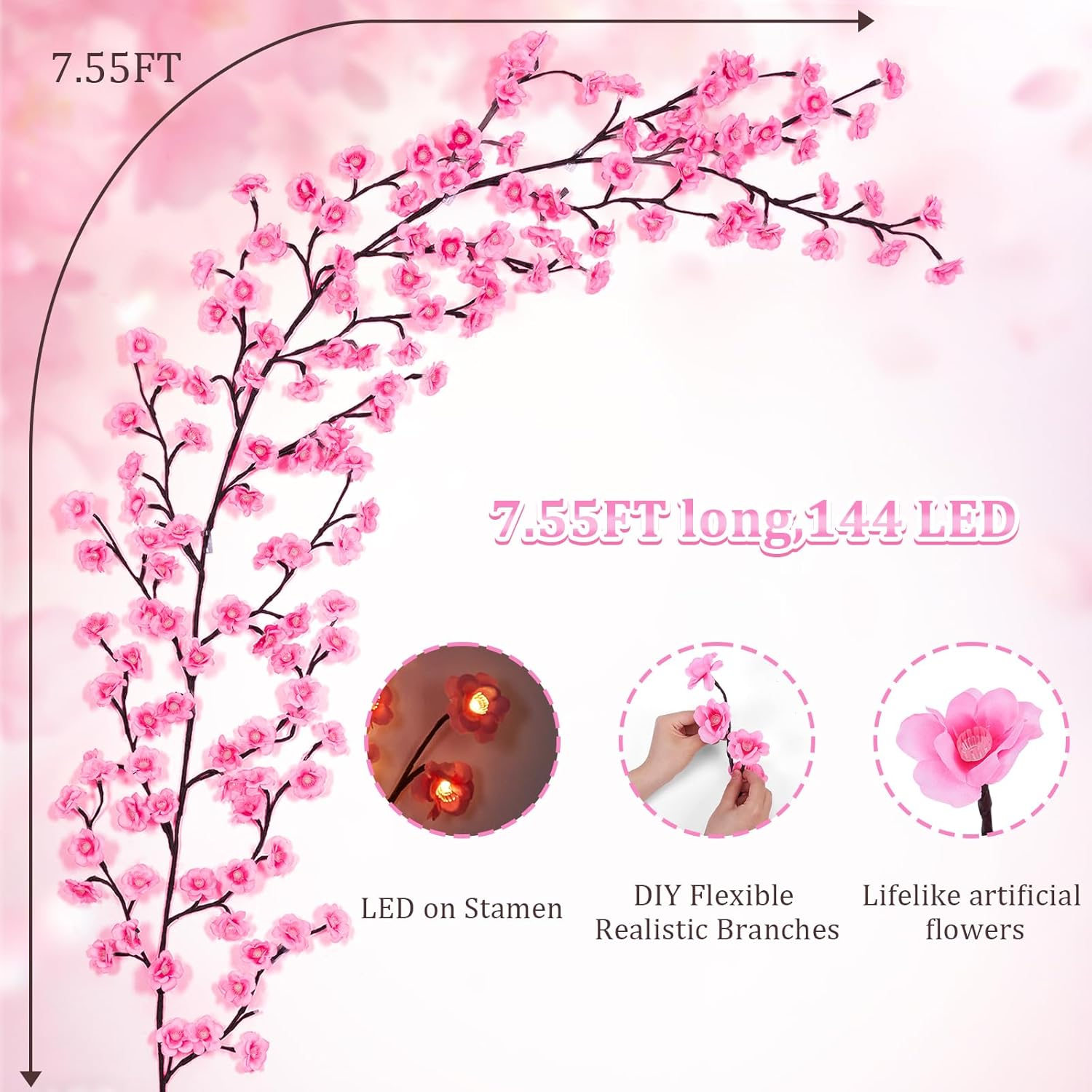 Cherry Blossom LED Tree Branch Lights (5 Feet)